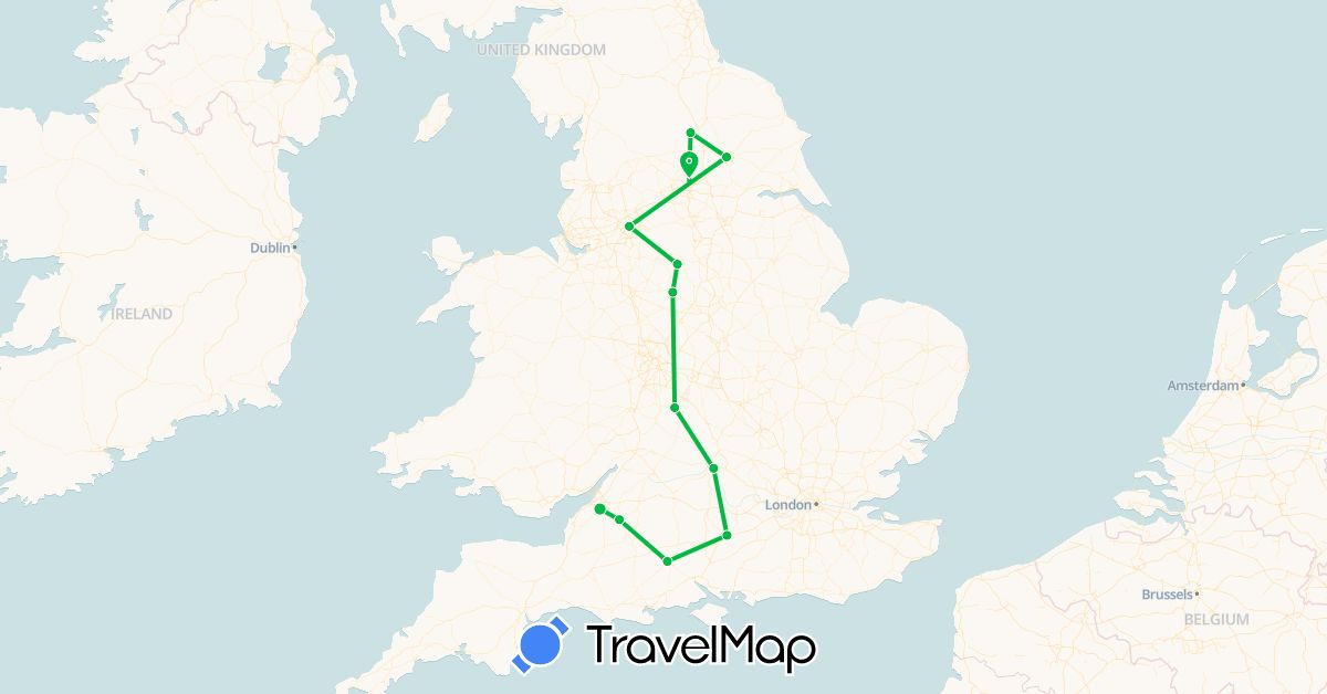 TravelMap itinerary: driving, bus in United Kingdom (Europe)